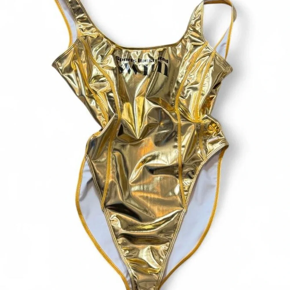 Nia Lynn x Sports Illustrated Swimsuit Metallic Gold One Piece, Women's Size M